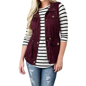 HAEMMA dames casual vest slim fit opstaande kraag ritssluiting slinger button klassiek cardigan mouwloos jas Loose Plus Cargo Top Outwear