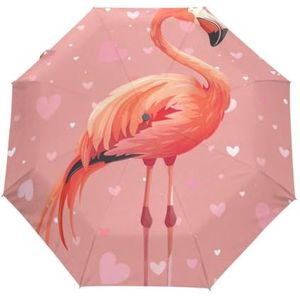 GAIREG Flamingo Harten Roze Opvouwbare Paraplu Auto Open Compact Lichtgewicht Reizen Paraplu voor Regen