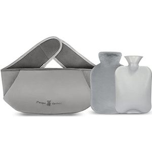 Warmwaterkruik 1,2 l met hoes en riem, 3-in-1 voor kinderen, volwassenen en ouderen, rubber voor pijnverlichting nek, schouder, rug, taille, menstruatiepijn (grijs)