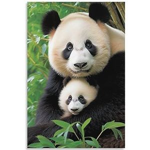 FOCCAR Happy Panda Canvas Wall Art Warm Schattig Dier Rustieke Posters Muur Decor Schilderen Kunst voor Thuis Kamer Kunstwerk