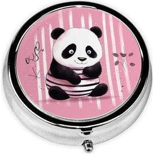 Roze Gestreepte Panda Pil Doos 3 Compartiment Geneeskunde Pil Case Draagbare Geneeskunde Tablet Houder Organizer voor Portemonnee Pocket Reizen Gift