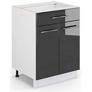 Livinity Onderkast keuken, Fame-Line, antraciet hoogglans/wit, 60 cm met lade, AP antraciet