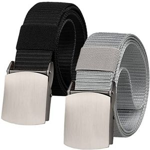 Riem heren, Gevlochten riem, heren nylon riem, lichtgewicht ademende verstelbare stoffen canvas riem met zware metalen snelsluiting, 2 stuks(Color:Black+grey_115CM(45""))