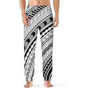 Maori-stijl etnische ornamenten heren pyjama broek zachte lange pyjama broek elastische nachtkleding broek M