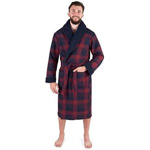 John Christian Superzachte ochtendjas van fleece en katoen, blauw, rood en wit geruit, heren, rood, blauw, XL