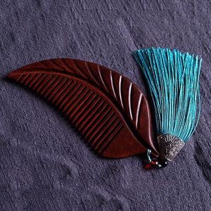 13cm Chinoiserie Holle Gesneden Paars Sandelhout Massage Hoofdhuid Kam Sandelhout Kam