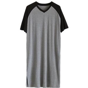Modale nachtkleding for heren Lange nachthemden Korte mouw V-hals Casual nachtjapon met kleurblokken Big & Tall Zachte nachtkleding(Color:Black dark gray,32-33, 3435, 36-37, 38-39, 40-41, 42-43,
