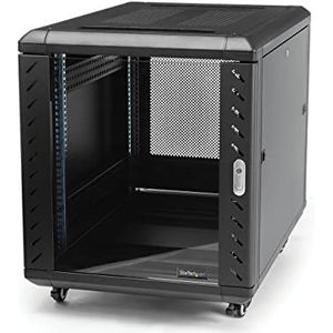 StarTech.com 4 Post 12U Netwerkkast, Vergrendelbare 19"" Patchkast voor Computer / AV /IT / Data Apparatuur, Server Rack voor Bureau/Thuis met Wielen & Verstelbare Montagerails (RK1236BKF)