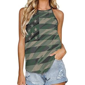 Patriottic Jungle Green Camo USA vlag dames tank top zomer mouwloze T-shirts halter casual vest blouse print t-shirt 2XL