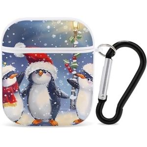 Pinguïn Kerstdag Leuke Case voor AirPods 2&1 Schokbestendige Beschermende Hoofdtelefoon Gevallen Cover Met Sleutelhanger voor Mannen Vrouwen