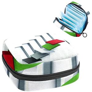 geometrie kunst tentoonstelling patroon Periode Pouch Draagbaar, Tampon opbergtas voor maandverband, Meerkleurig, 4.7x6.6x6.6 in/12x17x17 cm