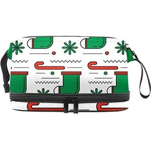 Dubbele Laag Cosmetische Tas Kerst Print Draagbare Make-up Tas Reizen Organizer Pouch Voor Vrouwen Meisjes Toiletries Tassen, Meerkleurig, 27x15x14 cm/10.6x5.9x5.5 in, Make-up zakje