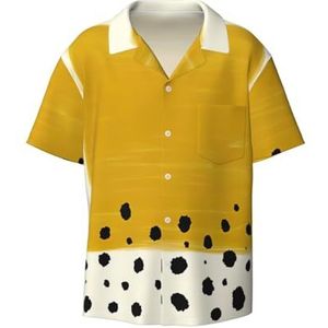EdWal Mosterd Geel en Zwart Print Heren Korte Mouw Button Down Shirts Casual Losse Fit Zomer Strand Shirts Heren Jurk Shirts, Zwart, XL