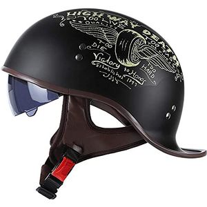 Motorhelm Braincap · Motor Half Helm Scooter Helm Jet Helm Motor Open Helm Met Bril Voor Scooter Motorrijders, ECE Certificering(Color:C;Size:XL=(61~62CM))