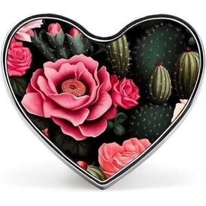 Rozen En Cactus Gedrukt Pin Badge Hartvormige Identiteit Pins Broches Knop Badges Voor Hoeden Jassen Decor