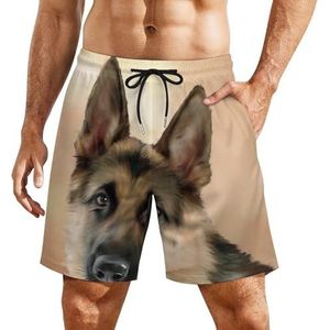 Duitse herder strandshorts voor heren, sneldrogende boardshorts, compressievoering, zwembroek, strandbroek, M