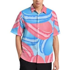 Schattige roze en blauwe macarons zomer herenoverhemden casual korte mouwen button down blouse strand top met zak L