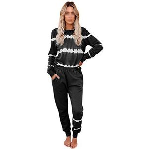Womens Stripe Tie-Dye Pyjama Set, lange mouw Top+Lange broek met zakken, Loungewear Losse Nachtkleding Dames Pjs Set Thuis Yoga Wear, C, XXL
