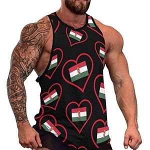 I Love Hungary Red Heart Tanktop voor heren, mouwloos T-shirt, trui, gymshirts, work-out, zomer, T-shirt