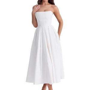 2024 Sexy Dames Zomerkleding Bustierjurk Slanke Rugloze Midi-jurken(White,XS/X-Small)