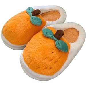 JadeRich Dames Leuke Oranje Slippers Fuzzy Pluche Winter Huis Schoenen Dikke Zool Gewatteerde Faux Fur Fruit Slippers, Oranje, 5/6 UK