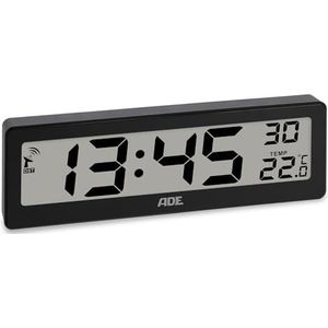 ADE digitale radiogestuurde woonkamer klok met temperatuurweergave | zeer grote cijfers | gemakkelijk af te lezen display | zwart