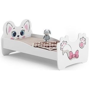 KOBI Kinderbed kat wit | 140 x 70 cm | bed voor meisjes | bedden voor kinderen | met matras en frame | babykamer | eenpersoonsbed met barrière