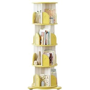 4-laags draaibare boekenplank, 360° boekenkast, CD-opbergrek Draaibaar opbergrek Vloerstaande boekenkast met schot, geschikt for slaapkamer, woonkamer, studeerkamer, kantoor (Color : Yellow, Size :