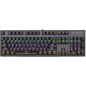 Vertux Tactical, Wired Gaming Keyboard, 104 toetsen Blauwe schakelaars met heldere RGB-achtergrondverlichting, volledige anti-ghosting toetsen, 12 multimedia sneltoetsen