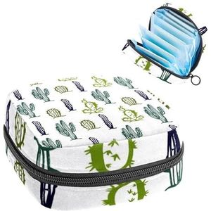 Maandverband Opbergtas, Menstruatiecup Pouch Tampon Bag, Menstruatie Pads Houder Organizer voor Vrouwen Meisjes, Cactus