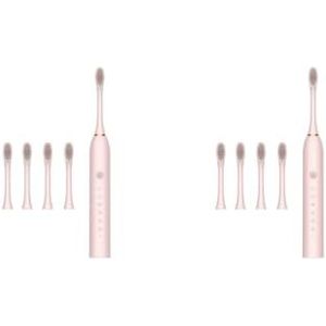 2 Set van Elektrische Tandenborstel 4 Tanden Hoofden IPX7 Waterdichte Automatische Tandenborstel Roze