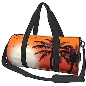 Palmboom op strand print plunjezak nachttas grote capaciteit opvouwbare uniseks sporttas voor reizen buiten, zwart, één maat, Zwart, Eén maat