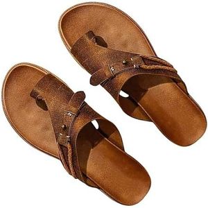 Damesmode Teenlussandalen, Ademende Antislip-slip-on Hallux Valgus-cliptoe-sandalen Voor Dames, Zomer Comfortabele Orthopedische Flip-flop, Voor Bunion Spalken Teenseparator (Color : Brown, Size : 4