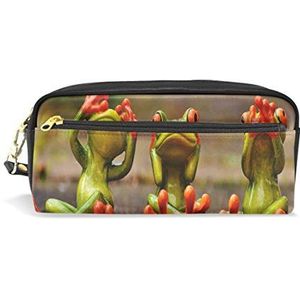 Eslifey Grappige Kikkers Draagbare Pouch PU Lederen School Pen Case Stationaire Potlood Tassen voor Kinderen Waterdichte Cosmetische Tas Make-up Beauty Case