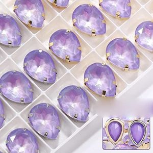 Drop Strass Met Koperen Klauw Set Flacback Kristallen Strass Naaien Op Kleding Tassen Stenen Glitter Glas Strass-Licht Paars JM,7x10mm,Gouden Klauw 10st