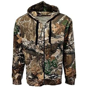 Mens Camouflage Gedrukt Front Zip Hooded Jas Jongens Zijden Zakken Binnen Fleece Trui Hoodie trui, Capuchon met ritssluiting., 5XL