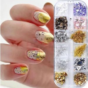 6/12 Grid Glitter Abalone Schelp Vlokken Onregelmatige Kleurveranderende Natuurlijke Zee Schelp Steen Nail Art Slices DIY Decoratie Manicure-12 Grids OBR
