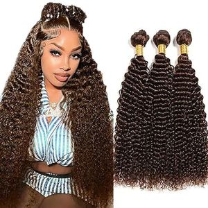 Tuheerst Curly Wave Human Hair Bundles #4 Chocolate Brown Real Hair Human Hair Extensions Sew in Hair Extension 3 Bundles Double Weft Remy Hair Low Shedding for Woman 30 30 30 Inch