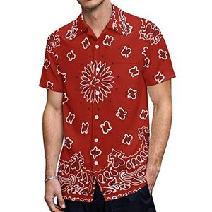 Rode Bandana Patroon Heren Hawaiiaanse Shirts Korte Mouw Casual Shirt Button Down Vakantie Strand Shirts 5XL