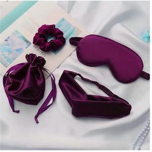 Oogmasker Zijden slaapmasker voor de nacht vrouwen volwassenen ontspannen zacht dutje oogbedekking slaapmasker 4 stuks set gezondheid blinddoeken reizen mode om te slapen (donkerpaars L)