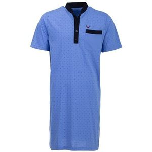 Henry Terre Nachthemd heren korte mouwen opstaande kraag met stippen borstzak knoopsluiting maat M-3XL, lichtblauw, M