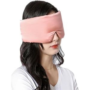 Dubbellaags zijden slaapmasker, grote oogbedekking, zachte patch voor de ogen, verduisteringsband, schaduw, reizen, ontspanning (roze)