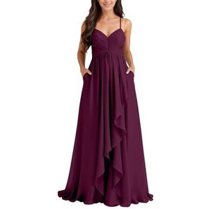 KURFACE Chiffon bruidsmeisjesjurk met split geplooide A-lijn bruidsmeisje formele avondjurk, Pruim, 32