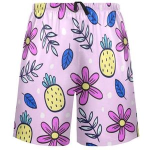 LI ZHI XIN Herenpyjamabroek, korte pyjamabroek, zomer casual shorts, elastische tailleband met trekkoord, rechte losse pasvorm met 2 zakken, S-XXL bloemen ananaspatroon, Meerkleurig, S