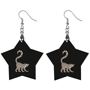 Ringstaart Lemur Geïsoleerde Wilde Aap Mode Leuke Oorbellen Grappig Geschilderd Houten Sieraden Geschenken Voor Vrouwen Ster