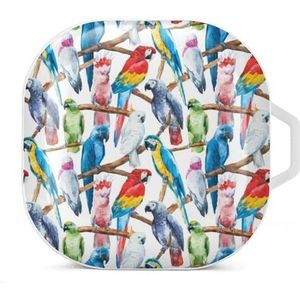 Aquarel papegaaienpatroon oordopjes hoesje compatibel met Samsung hard shell beschermhoes witte stijl