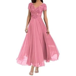 Dames chiffon moeder van de bruid jurk met zakken avondgalajurken cocktailjurk grote maten, roze, 32