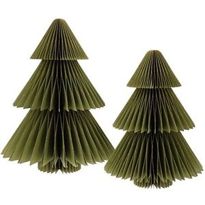 MoreThanHip Picea Kerstbomen van Papier Olijfgroen - Set van 2-20/25 cm - Kerstversiering 3D Kerstboom Handgemaakt uit Papier Kerstdecoratie voor binnen