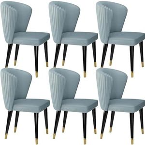 AviiSo Modern design eetkamerstoelen microvezel leer, gewatteerde keukenstoel met massief houten poten, make-up stoel meubels voor eetkamer, keuken en slaapkamer, set van 6 (kleur: blauw)