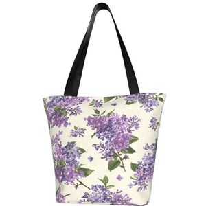BeNtli Schoudertas, canvas draagtas grote tas vrouwen casual handtas herbruikbare boodschappentassen, mooie paarse bloemenprint, zoals afgebeeld, Eén maat